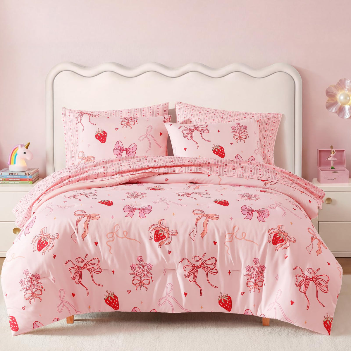Twin XL Comforter Set for Girls - 5 Pieces Pink Floral Bed in a Bag
