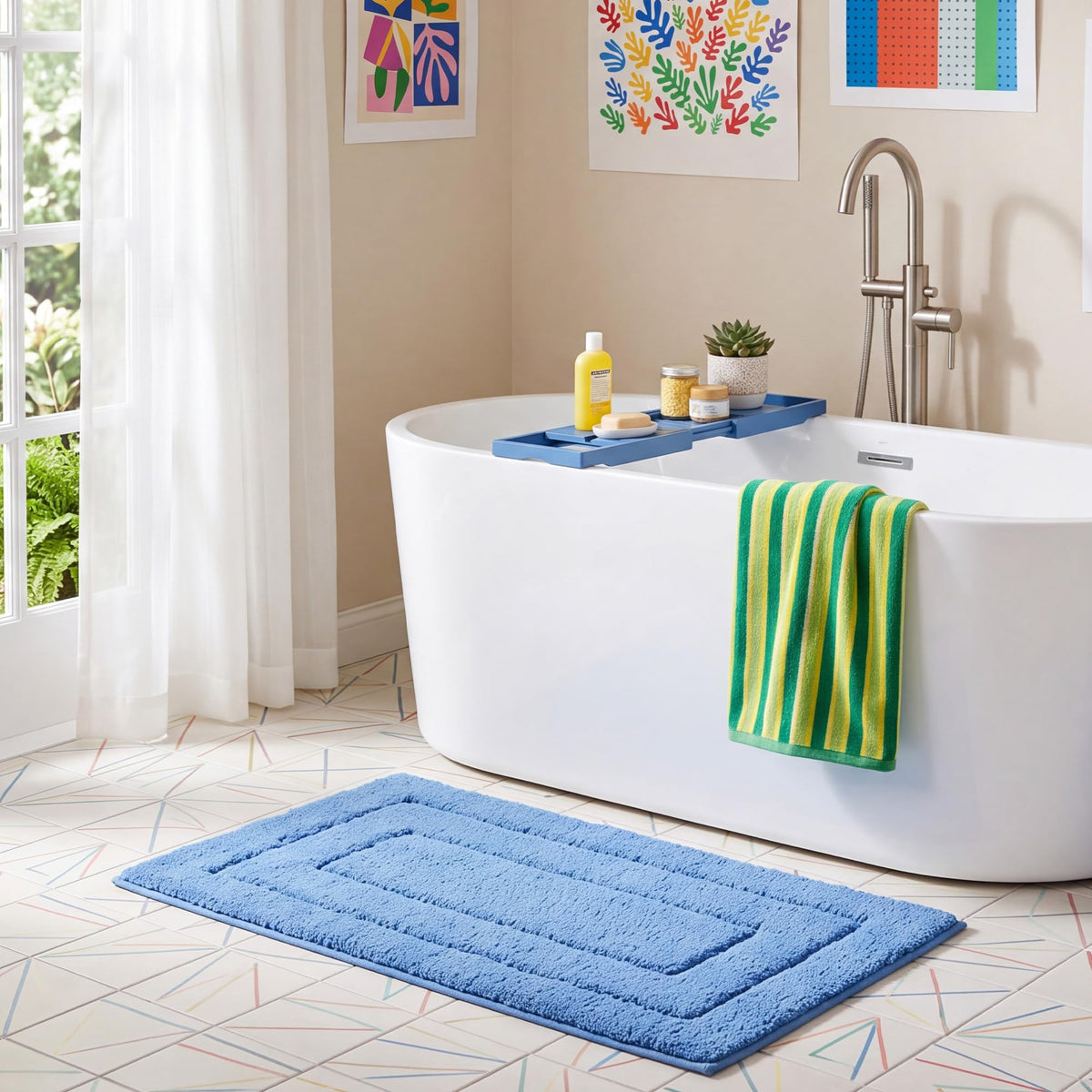 GRANNY SAYS Gray Bathroom Rug 16" x 24", Non-Slip Microfiber Bath Mat
