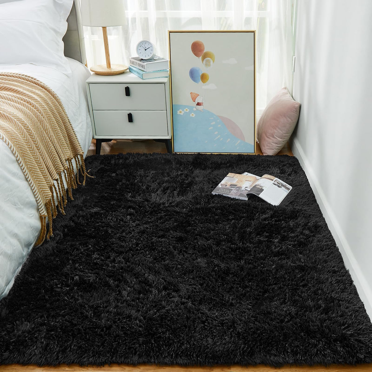Ophanie Round Rugs 5Ft Ivory Circle Area Rug,Baby Nursery Living Room Bedroom Decor Circular Carpet 5 Foot,Fluffy Fuzzy Shag Plush Cream for Kids Boys Girls Teen with Over 99 pcs Pile fibers