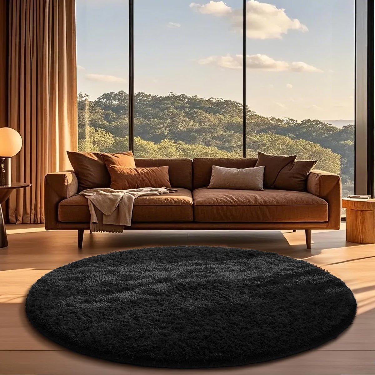 Ophanie Round Rugs 5Ft Ivory Circle Area Rug,Baby Nursery Living Room Bedroom Decor Circular Carpet 5 Foot,Fluffy Fuzzy Shag Plush Cream for Kids Boys Girls Teen with Over 99 pcs Pile fibers