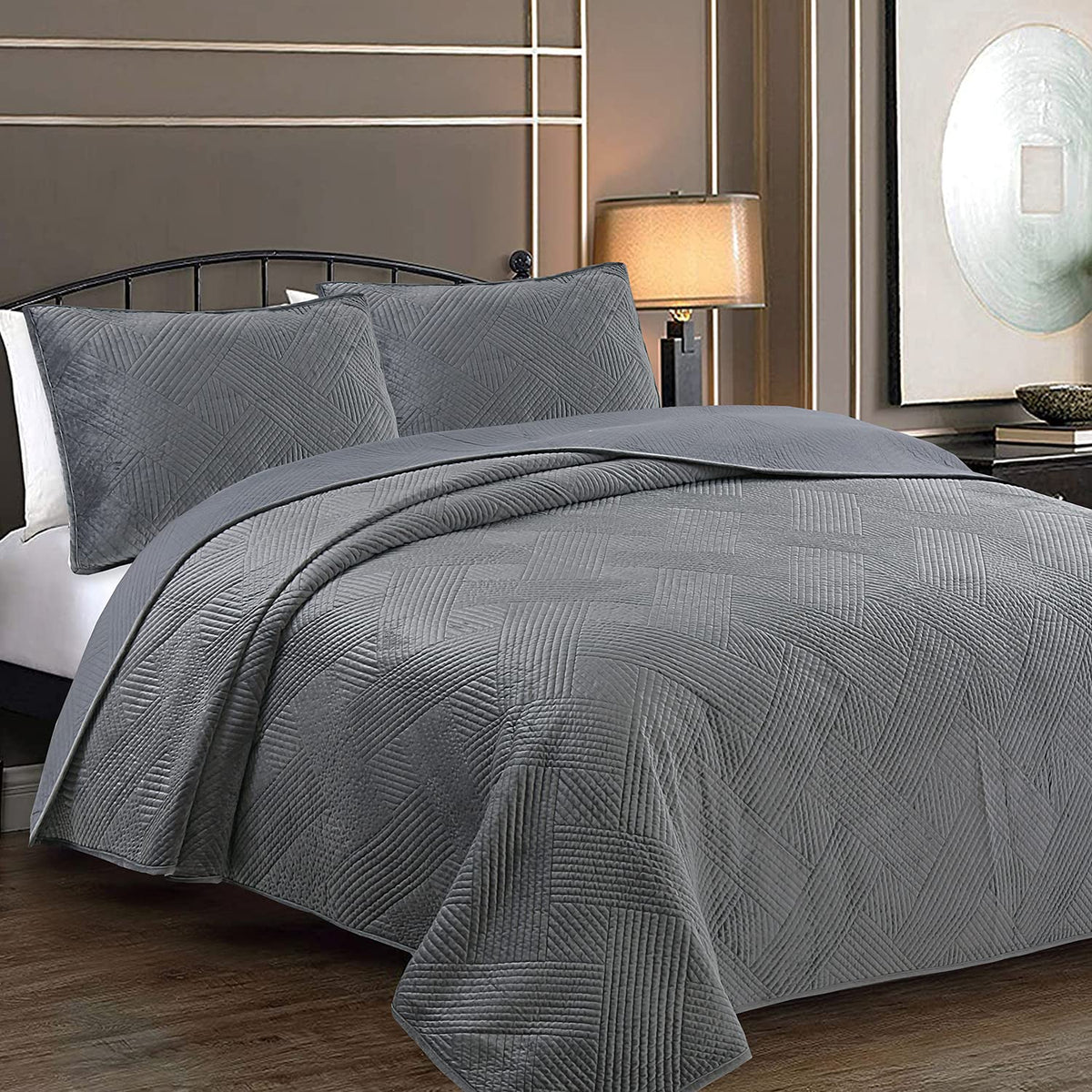 Cozy Line Home Fashions Benjamin Cute Dinosaur Plaid Navy Blue White Grey Bedding Quilt Set 100% Cotton Reversible Coverlet Bedspread Set for Kids Boy(Twin - 2 piece)
