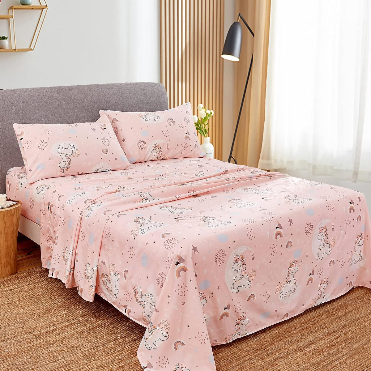 JSD Pink Unicorn Rainbow Kids Full Sheet Set for Girls 4 Piece