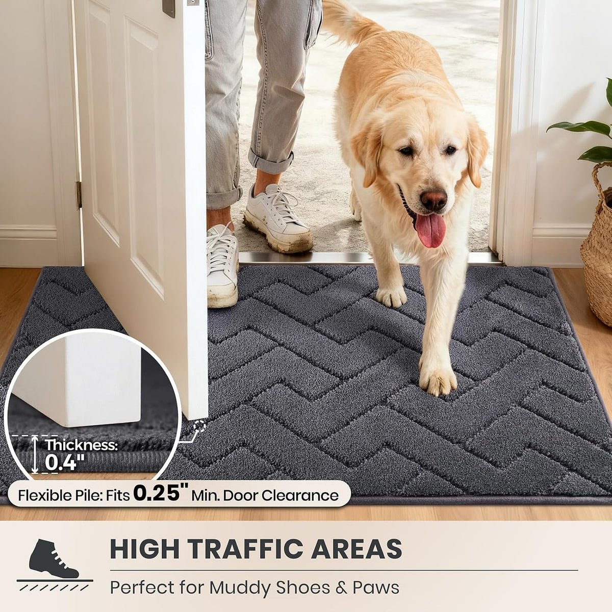 PURRUGS Dirt Trapping Door Mat Indoor Entrance, 20" x 31.5", Grey