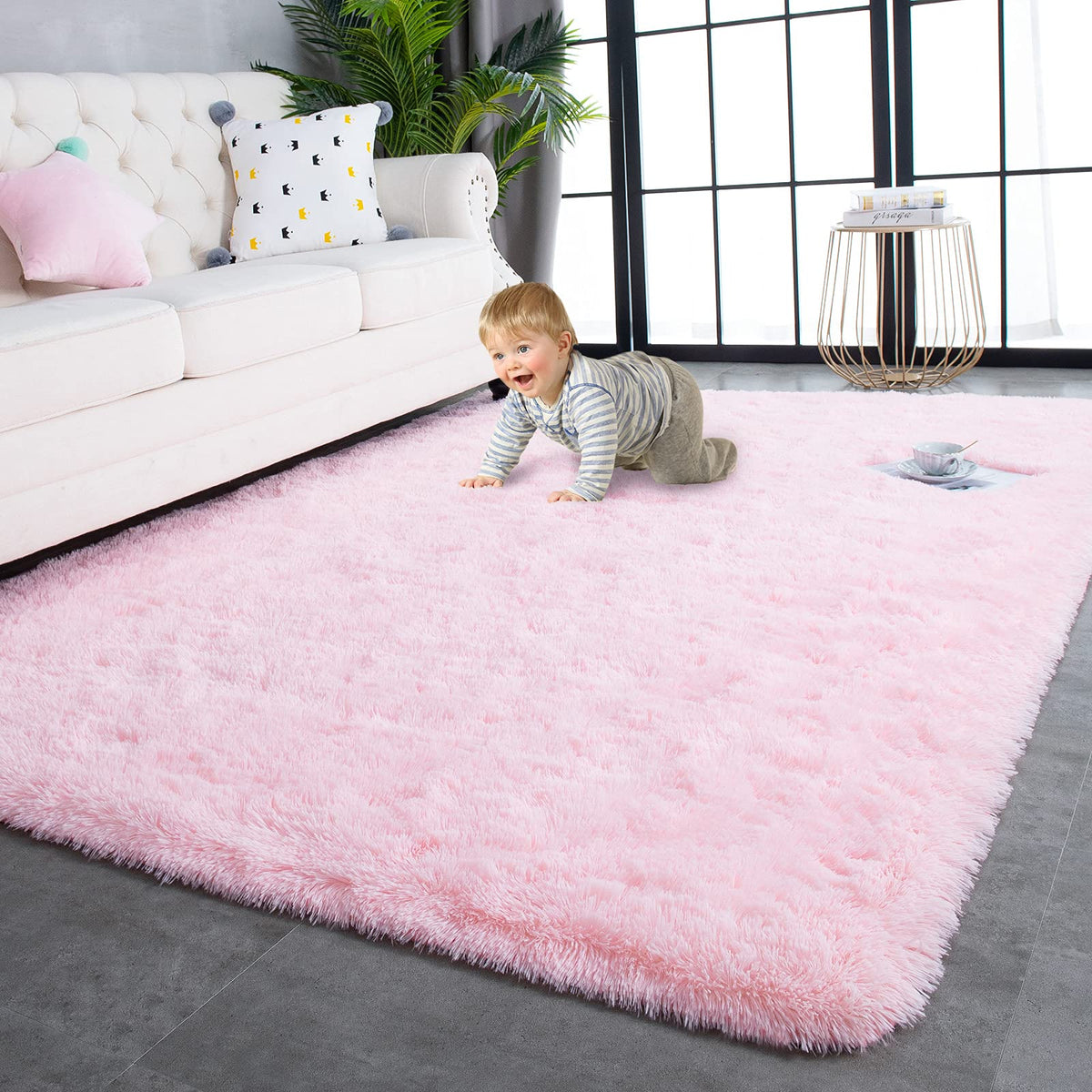 TWINNIS Super Soft Shaggy Rugs Fluffy Carpets, 4x5.9 Feet, Indoor Modern Plush Area Rugs for Living Room Bedroom Kids Room Nursery Home Decor, Upgrade Anti-Skid Rectangular Fuzzy Rug, Grey