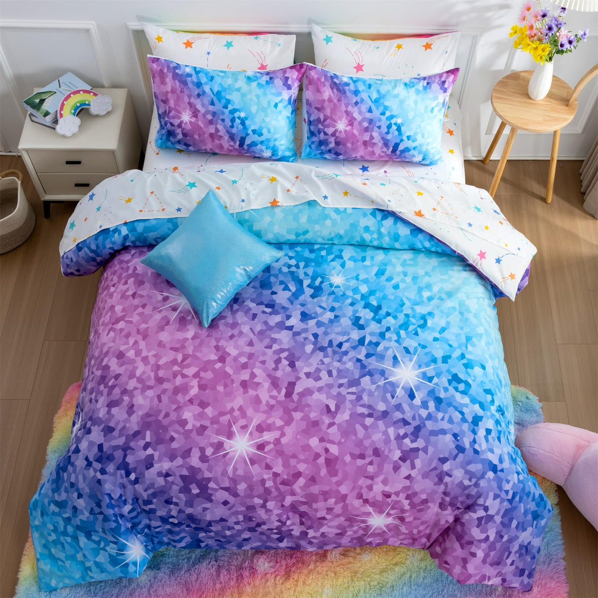 A Nice Night 6Pcs Gradient Glitter Twin Comforter Sets for Kids