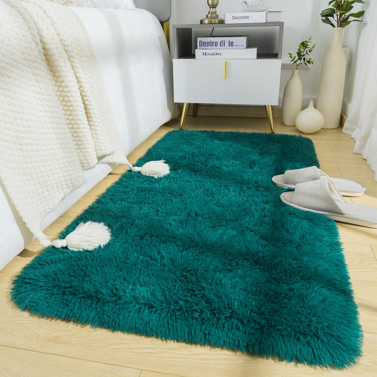 BENRON Cream White Fluffy Rugs for Living Room Bedroom 4x6, Washable