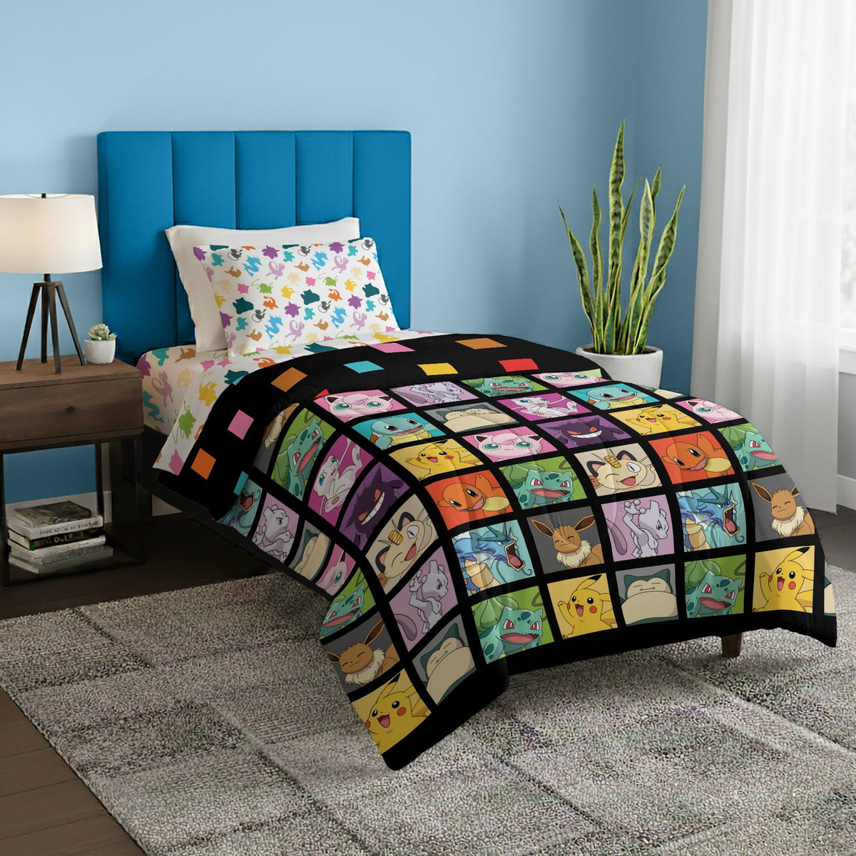 Northwest Pokemon First Starters Full Size Bed in a Bag Set, Pikachu Charmander Squirtle Bulbasaur, Kids Boys Girls Bedding Comforter Sheets