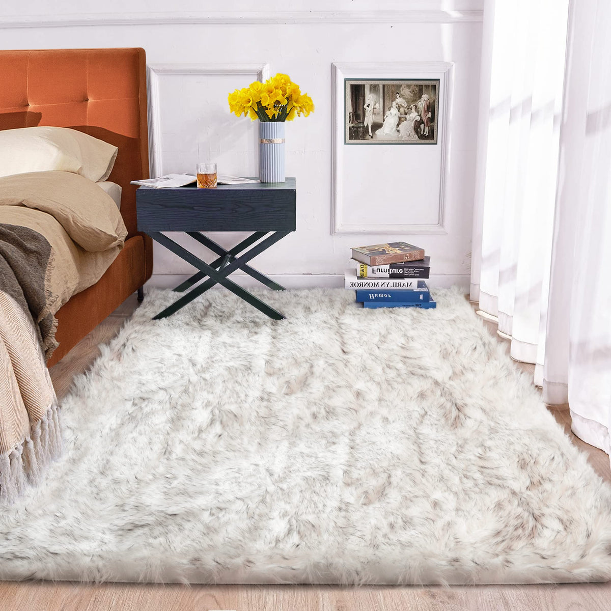 ORINOVA White Faux Sheepskin Fuzzy Fur Rugs for Bedroom Small Machine Washable Fluffy Area Rugs for Living Room 2x4 Shag Nursery Rug