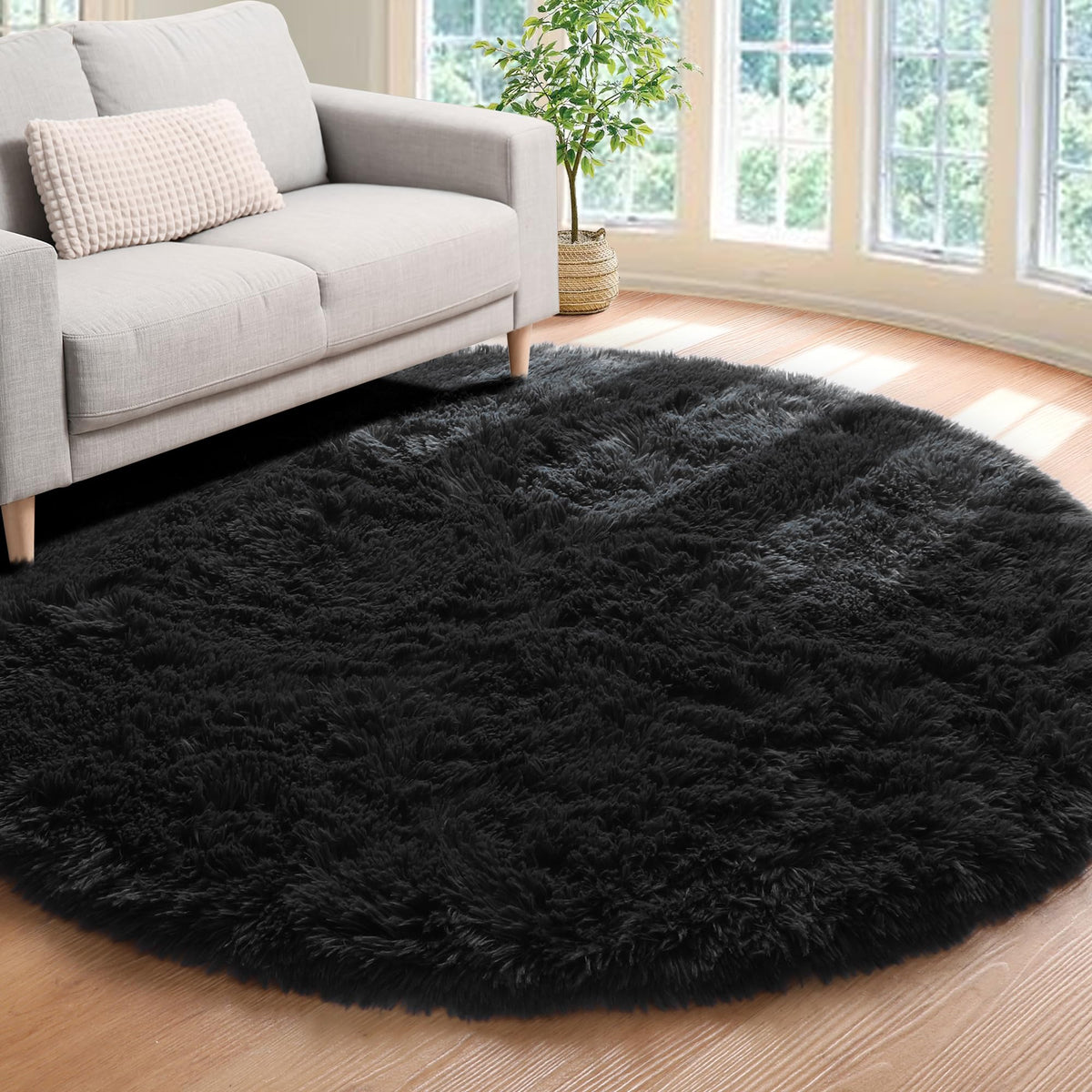 Area Rugs for Bedroom Living Room, 4x6 Fluffy Grey and Black Geometric Rug