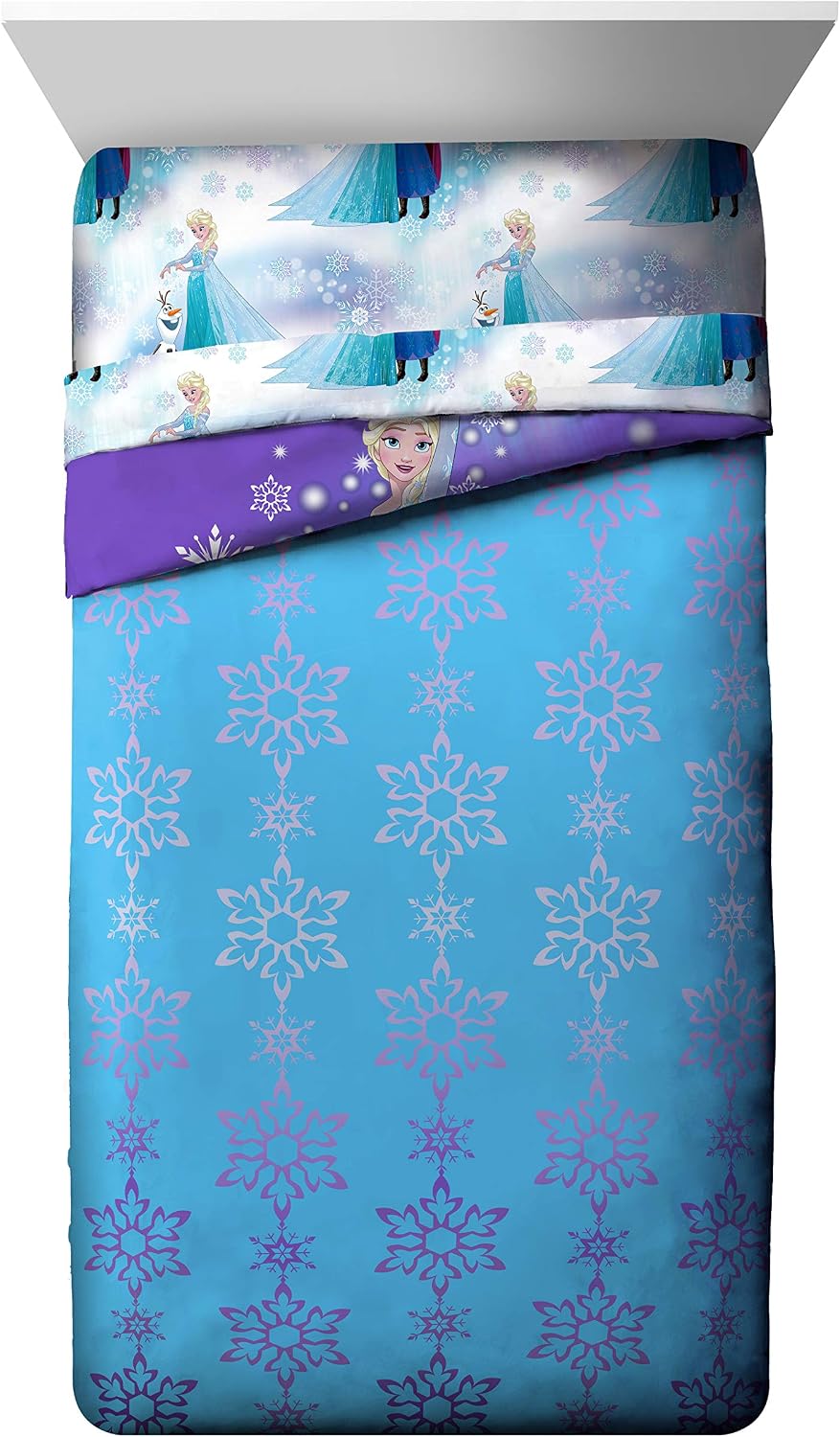 Disney Frozen Kids Full Comforter Set 7 Piece Bed in a Bag, Purple