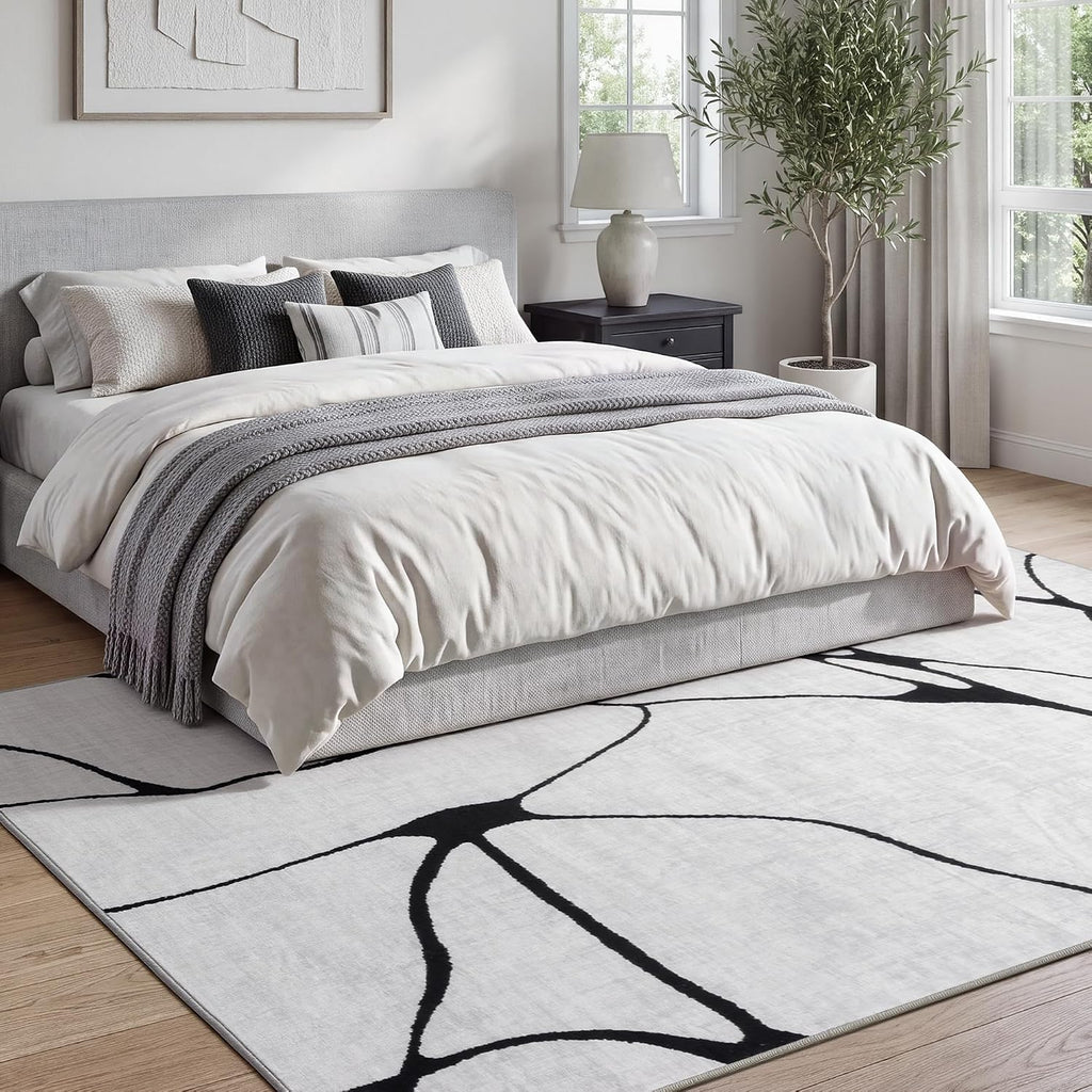 YIHOUSE 6x9 Washable Modern Abstract Black White Area Rug