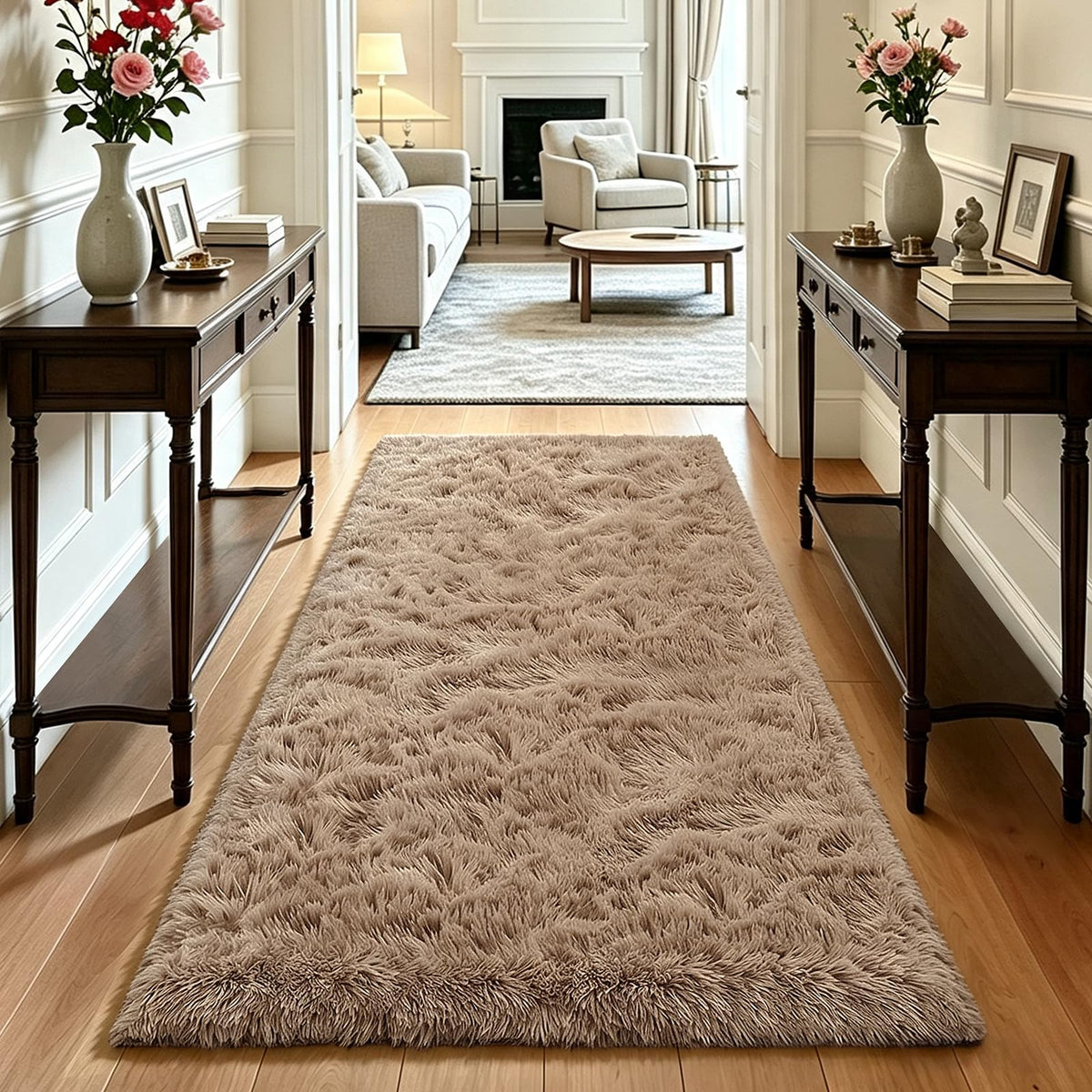 4x6 Beige Rug for Bedroom, Fluffy Shag Area Rug Small Rug Bedroom Carpet