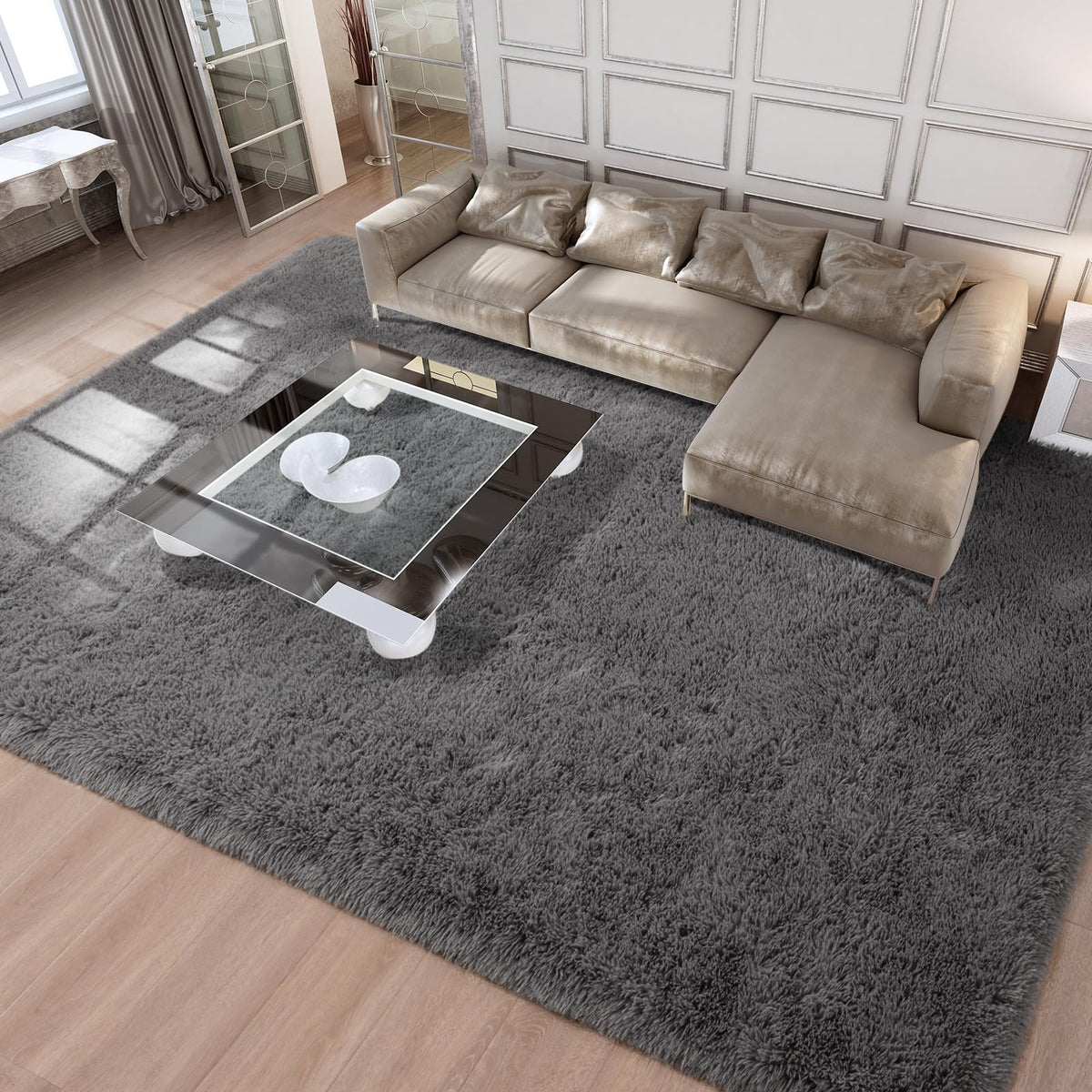 Merelax Soft Area Rug for Livingroom Bedroom, Machine Washable 4x6 Black Rugs Fluffy Shaggy Bedside Rug, Non Slip Indoor Carpet for Nursery Kids Room Home Decor Aesthetic