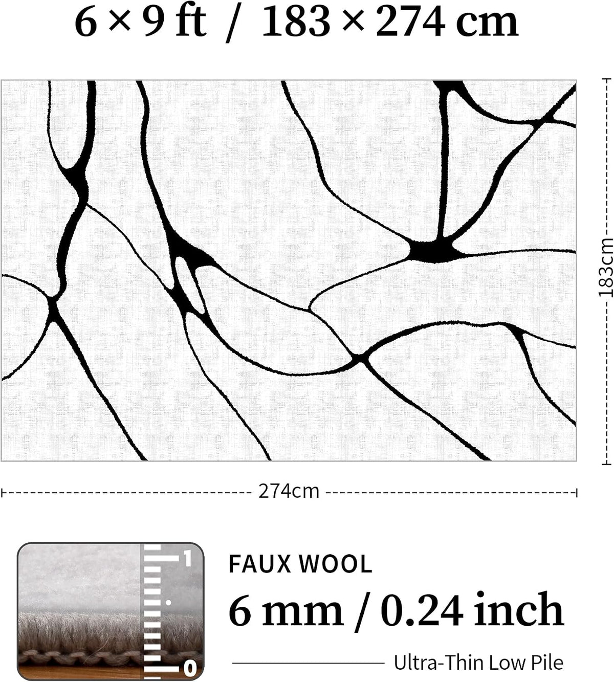 YIHOUSE 6x9 Washable Modern Abstract Black White Area Rug
