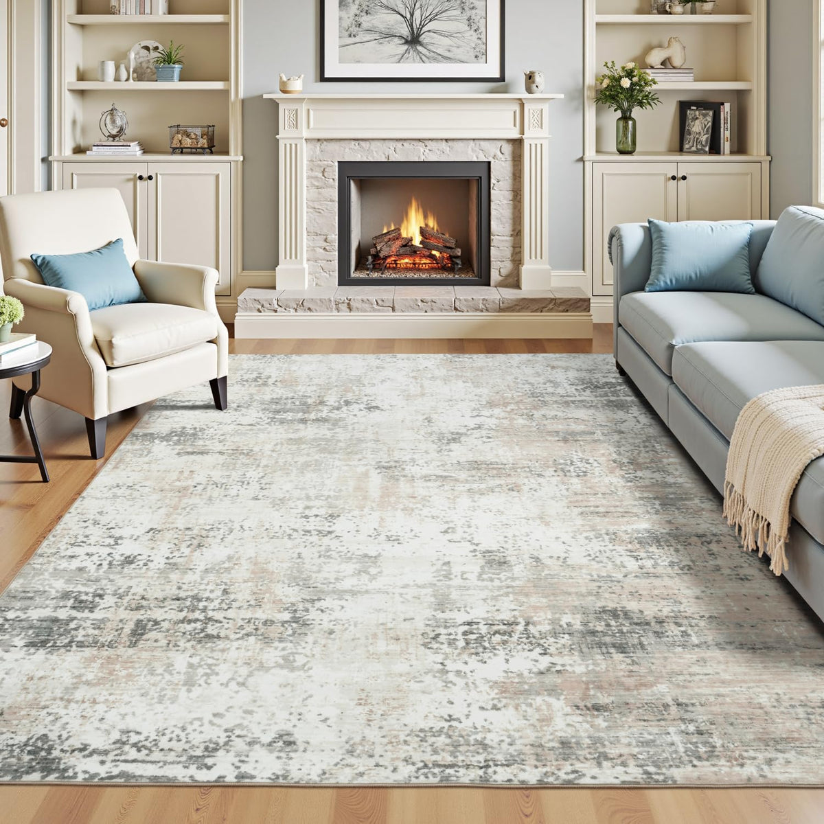 9x12 Area Rugs for Living Room, Large Washable Rug, Brown/Grey