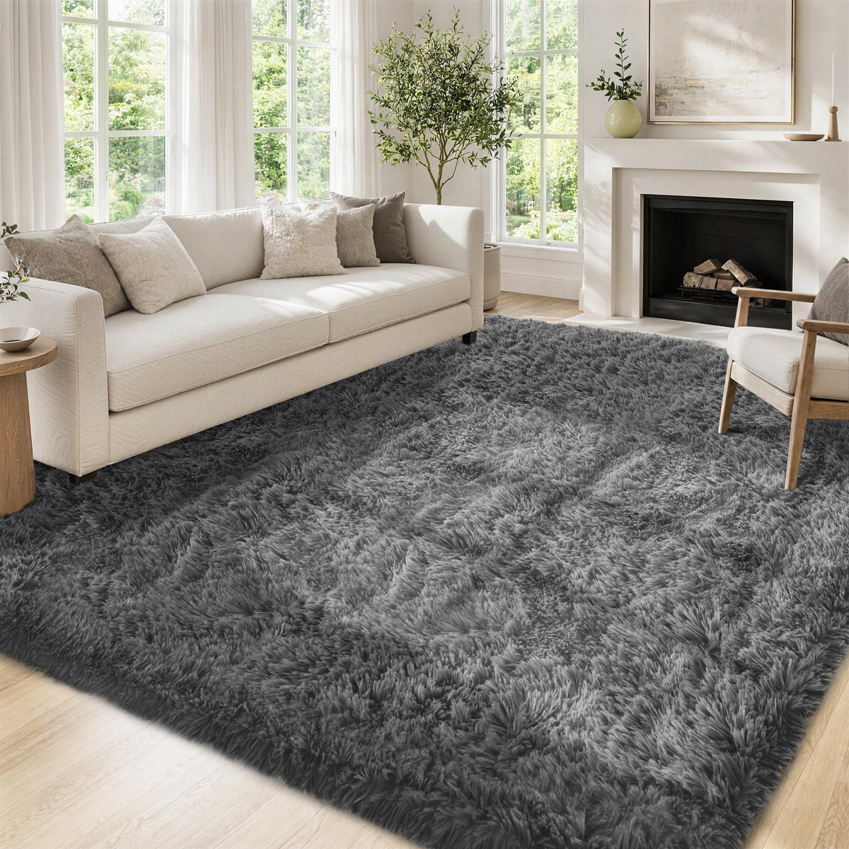 Tosuoka 4x6 Area Rugs for Bedroom, Soft Fluffy Shag Thick Black Rug
