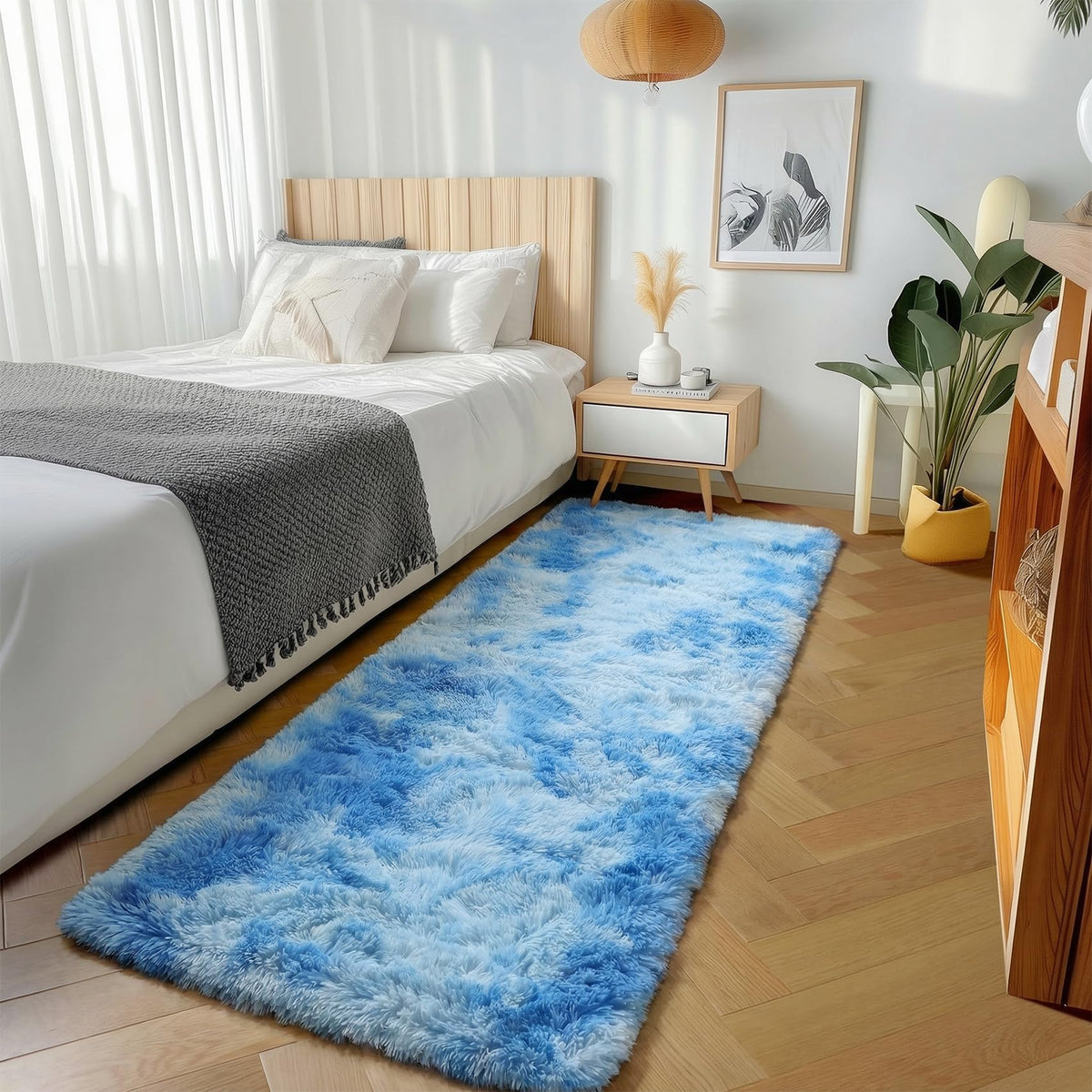 Area Rugs for Bedroom Living Room, 4x6 Fluffy Grey and Black Geometric Rug