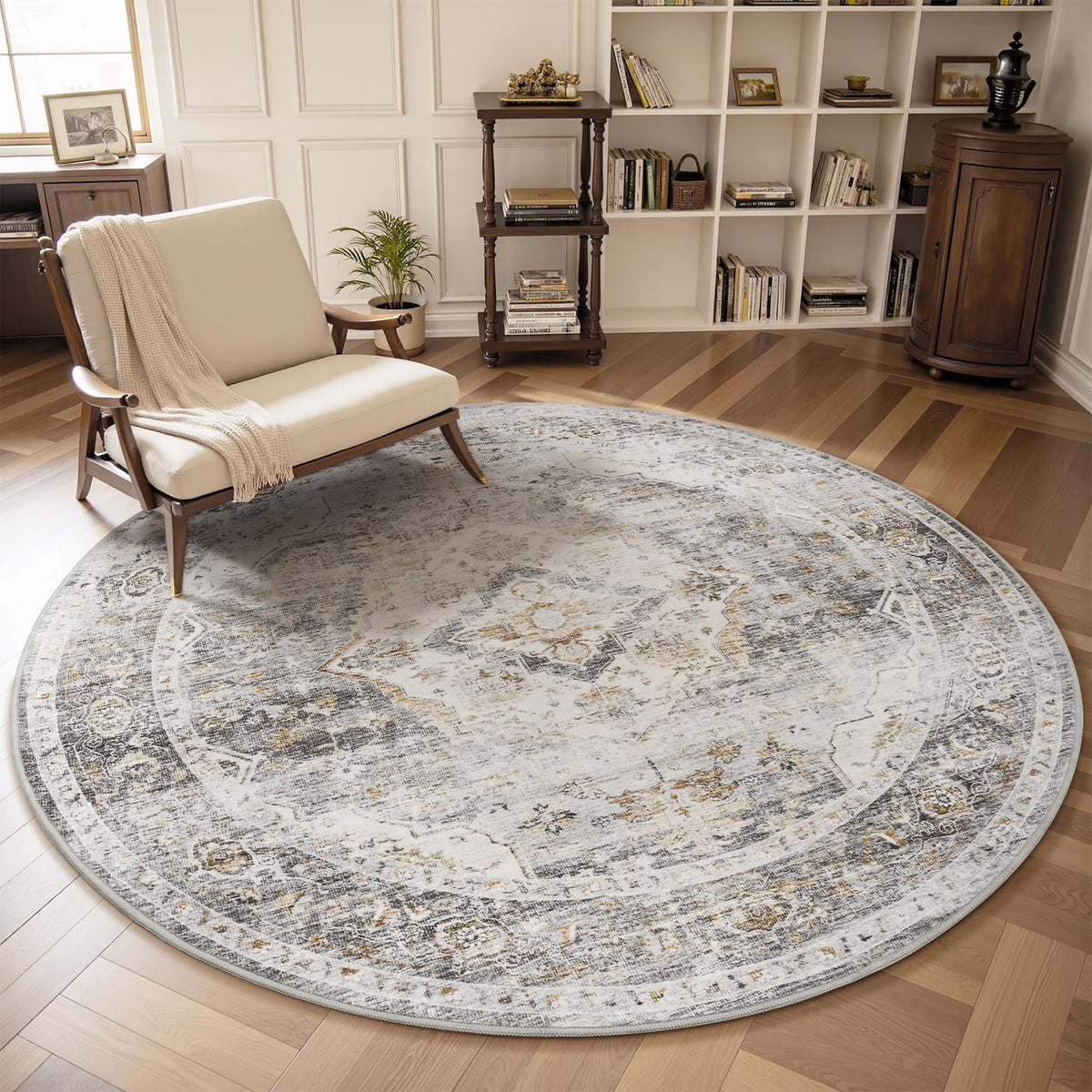 AMOAMI-Area Rug 5X7 Rugs for Living Room-Vintage Soft Beige Rugs for Bedroom-Non Slip Carpet-Machine Washable Rug for Dining Room Living Room Bedroom Office Under Table-Beige