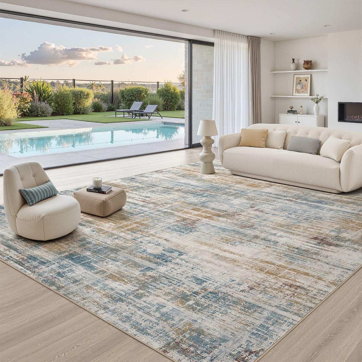 UERMEI 6x9 Area Rug for Living Room Washable Abstract Blue Brown Carpet