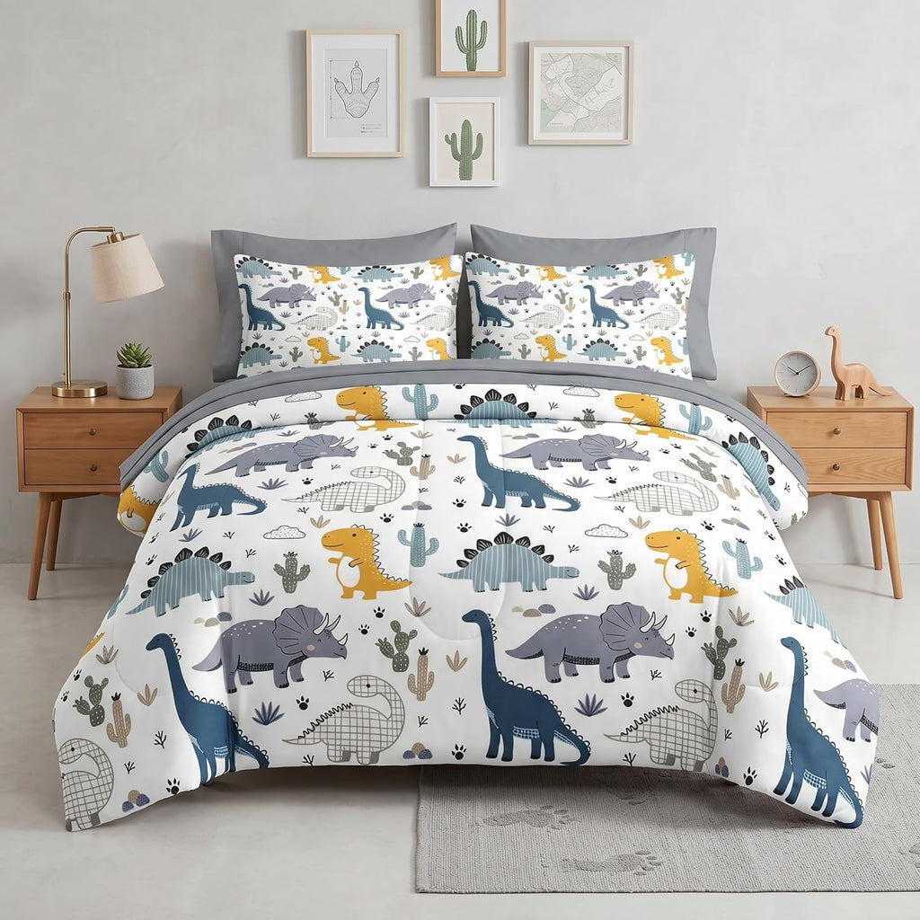 Nesker Twin Comforter Set for Boys, 5 Pieces Dinosaur Bedding for Kids