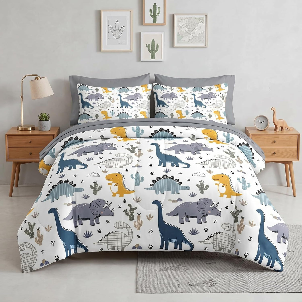 Nesker Twin Comforter Set for Boys, 5 Pieces Dinosaur Bedding for Kids