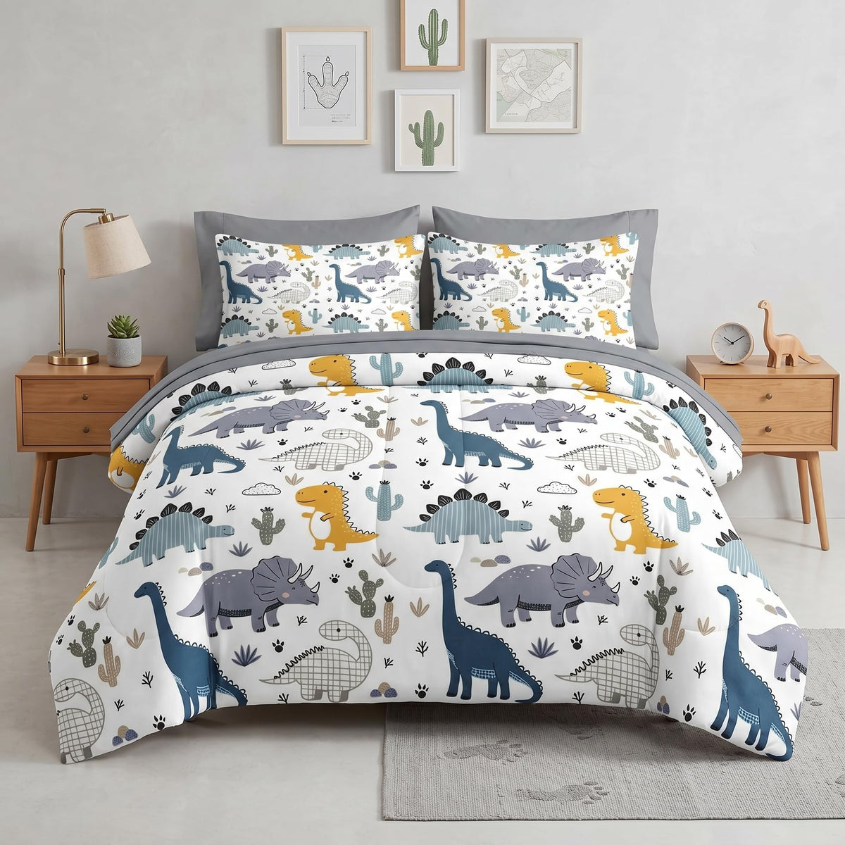 Nesker Twin Comforter Set for Boys, 5 Pieces Dinosaur Bedding for Kids