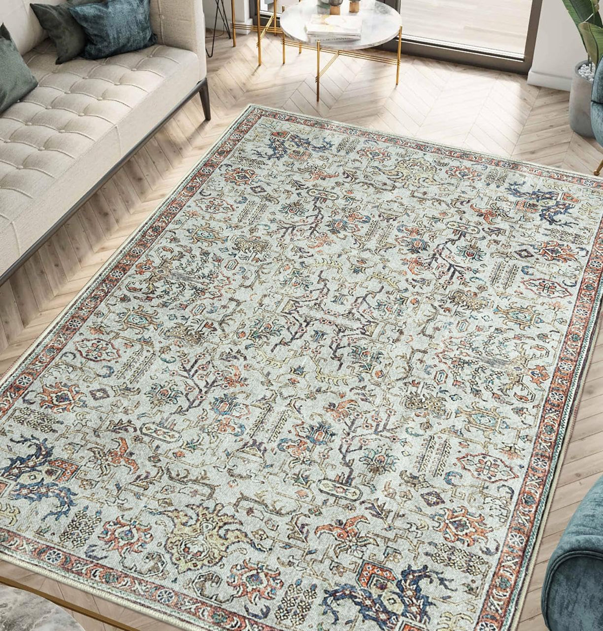 Keen Home Design Vintage Washable Entryway Rug, Non-Slip Low Pile, 3x5