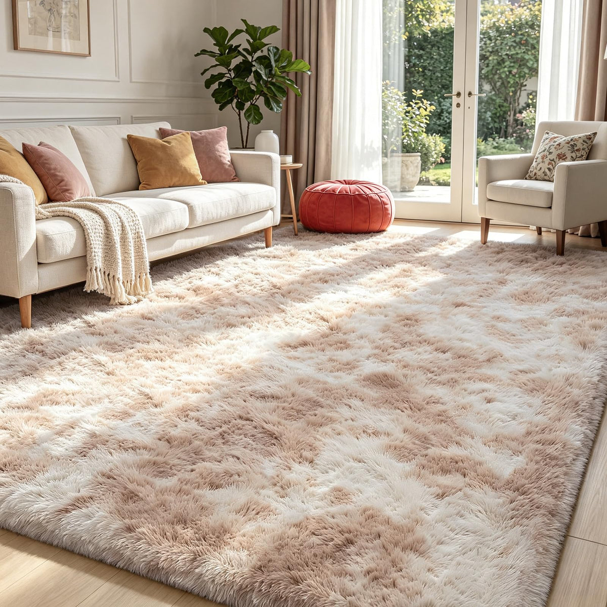 4x6 Beige Rug for Bedroom, Fluffy Shag Area Rug Small Rug Bedroom Carpet