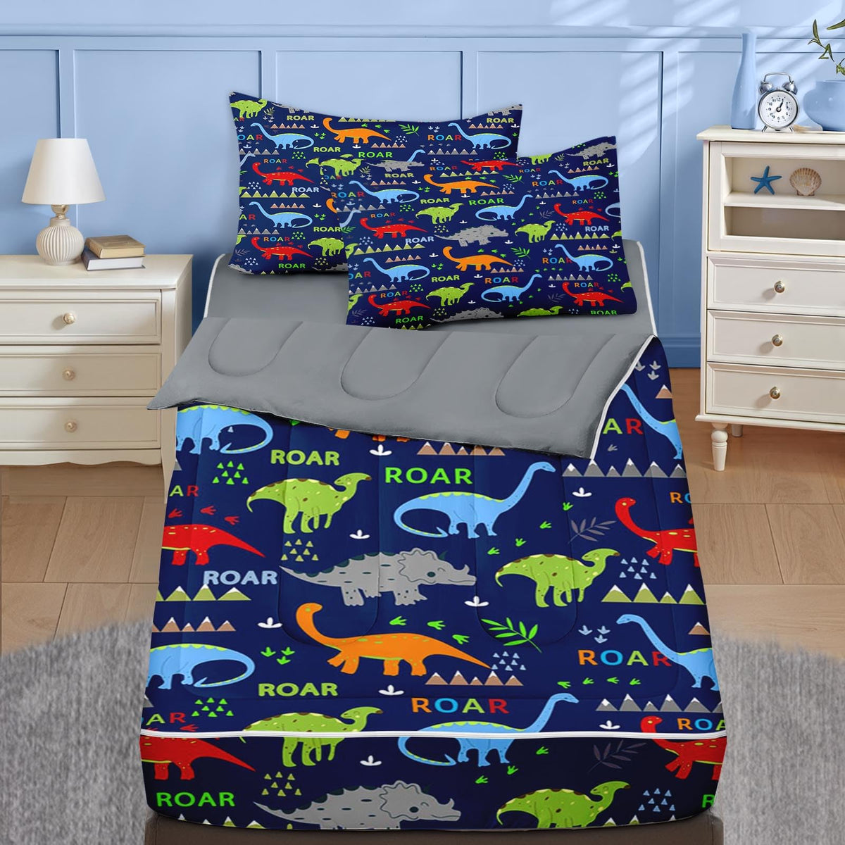 Nesker Dinosaur Twin Zipper Bedding for Boys, 3-Piece-All-in-one
