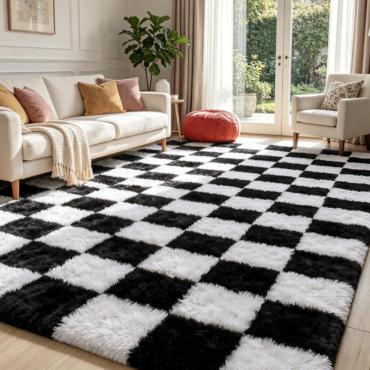 4x6 Beige Rug for Bedroom, Fluffy Shag Area Rug Small Rug Bedroom Carpet