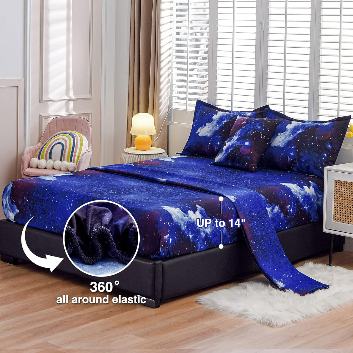 A Nice Night 3D Galaxy 6Pcs Twin Kids Bedding Outer Space Comforter Set