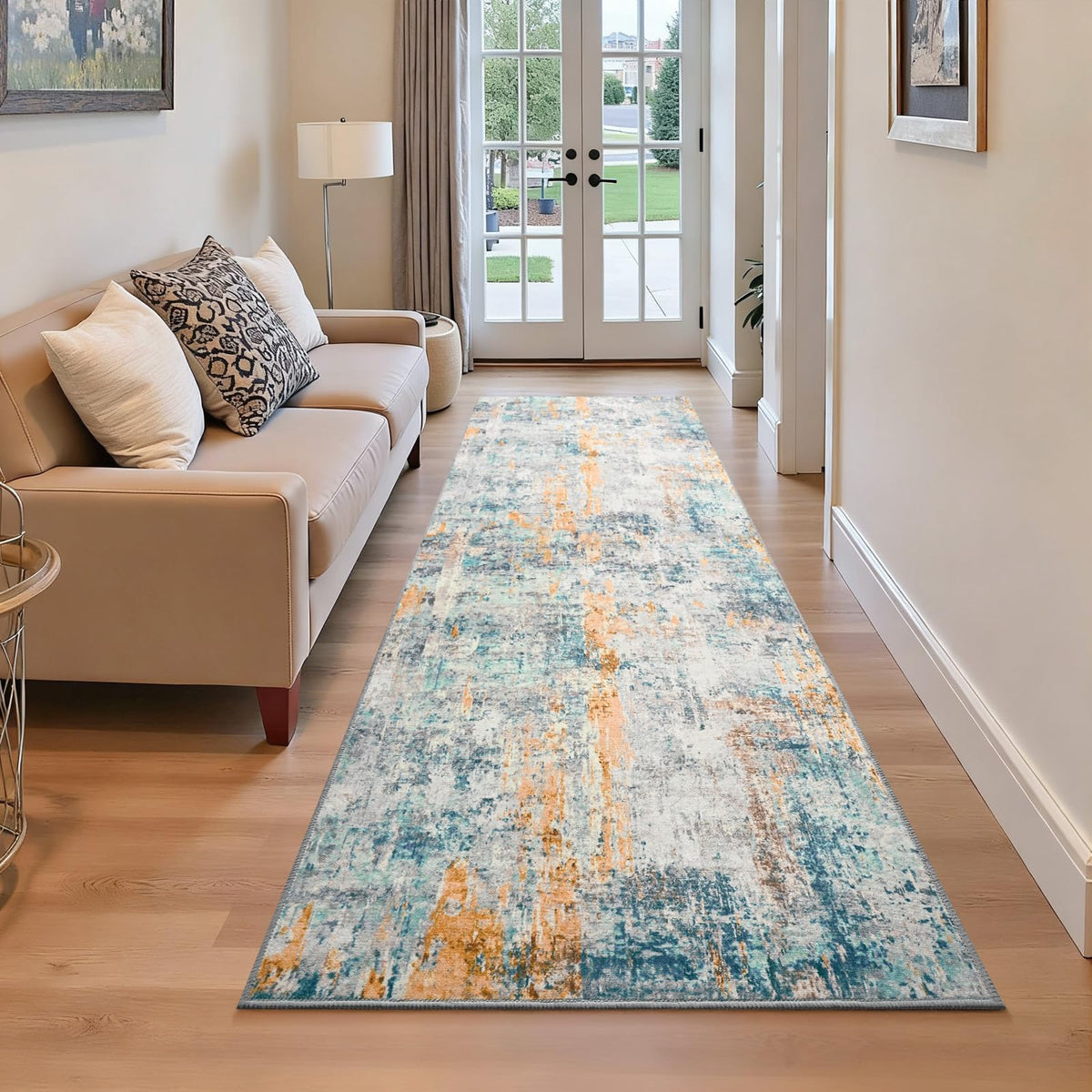 Living Room Rug 5x7 Gray Area Rug Machine Washable Boho Rug Non Slip Abstract Vintage Indoor Large Rugs for Bedroom, Classroom, College Dorm, Farmhouse, Dining Room, Kids Playroom