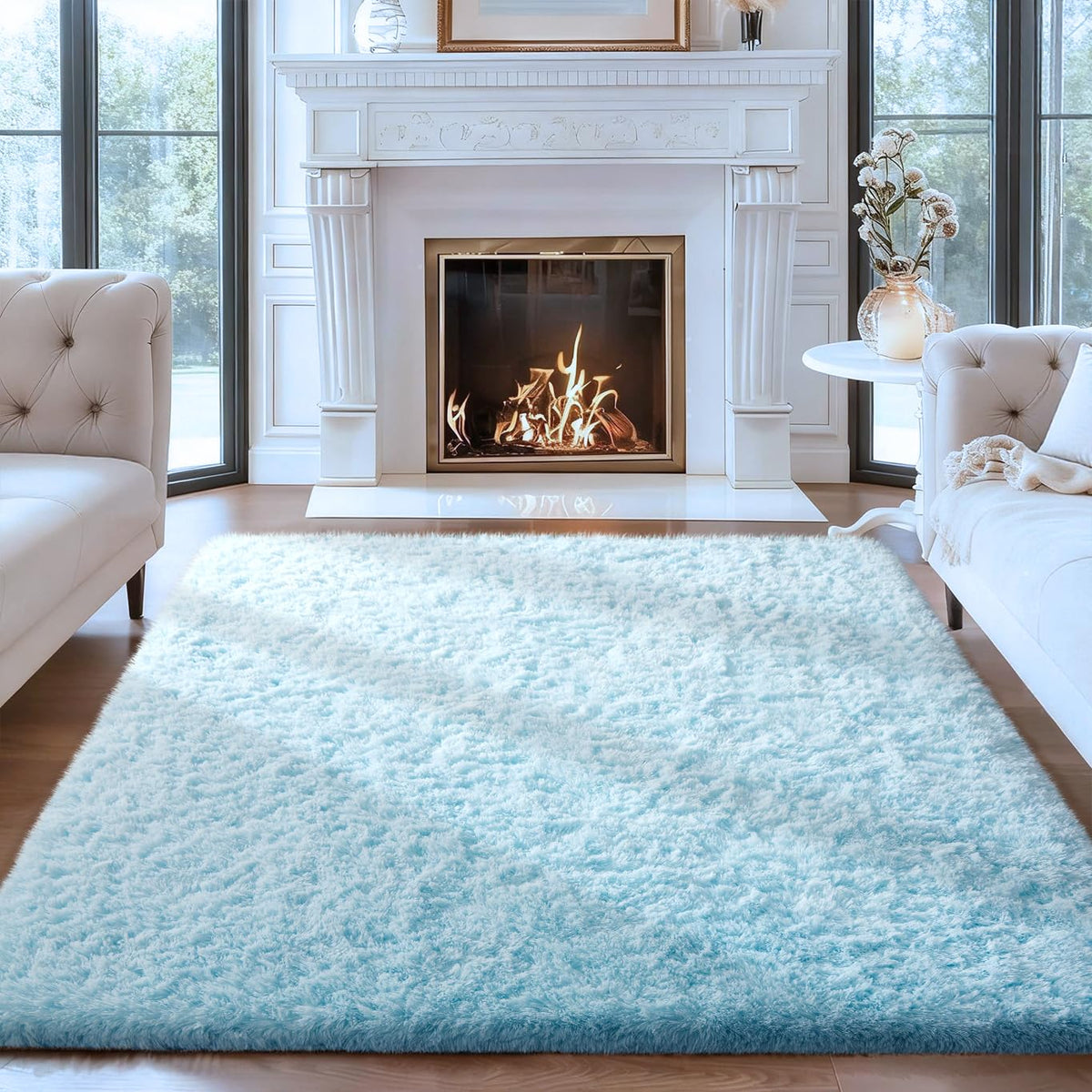 Ophanie Round Rugs 5Ft Ivory Circle Area Rug,Baby Nursery Living Room Bedroom Decor Circular Carpet 5 Foot,Fluffy Fuzzy Shag Plush Cream for Kids Boys Girls Teen with Over 99 pcs Pile fibers