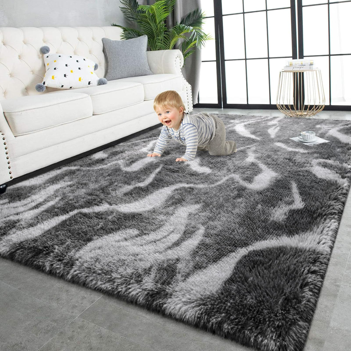TWINNIS Super Soft Shaggy Rugs Fluffy Carpets, 4x5.9 Feet, Indoor Modern Plush Area Rugs for Living Room Bedroom Kids Room Nursery Home Decor, Upgrade Anti-Skid Rectangular Fuzzy Rug, Grey