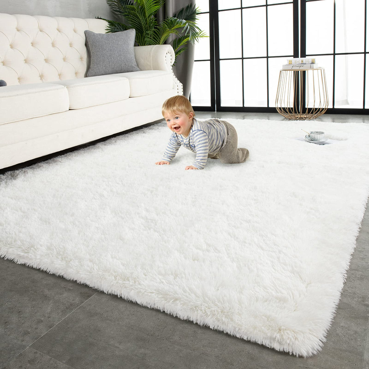 TWINNIS Super Soft Shaggy Rugs Fluffy Carpets, 4x5.9 Feet, Indoor Modern Plush Area Rugs for Living Room Bedroom Kids Room Nursery Home Decor, Upgrade Anti-Skid Rectangular Fuzzy Rug, Grey