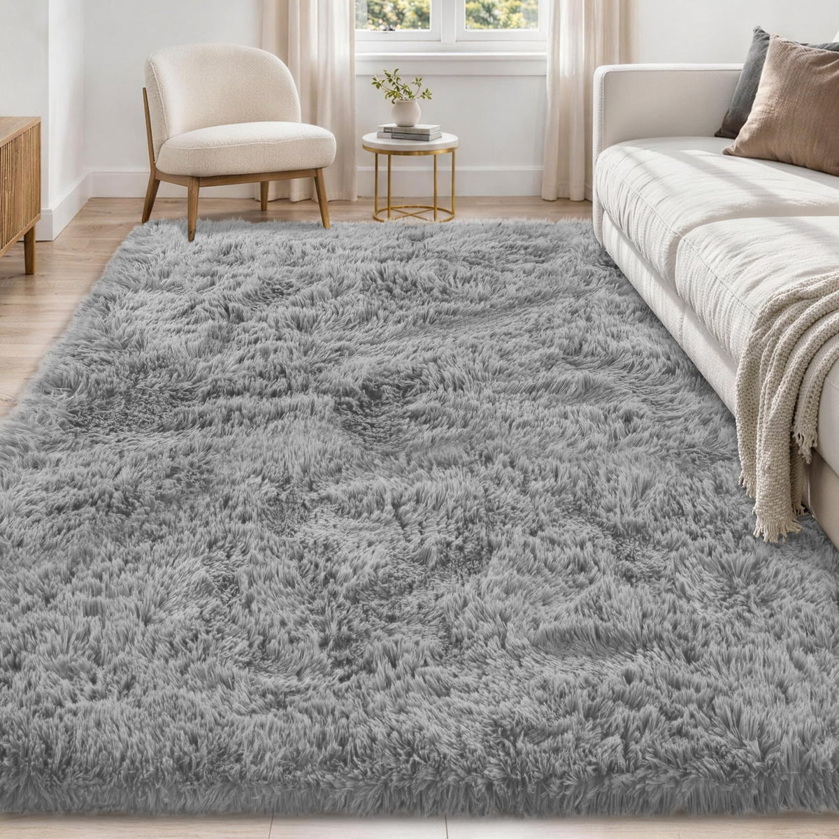 Tosuoka 4x6 Area Rugs for Bedroom, Soft Fluffy Shag Thick Black Rug