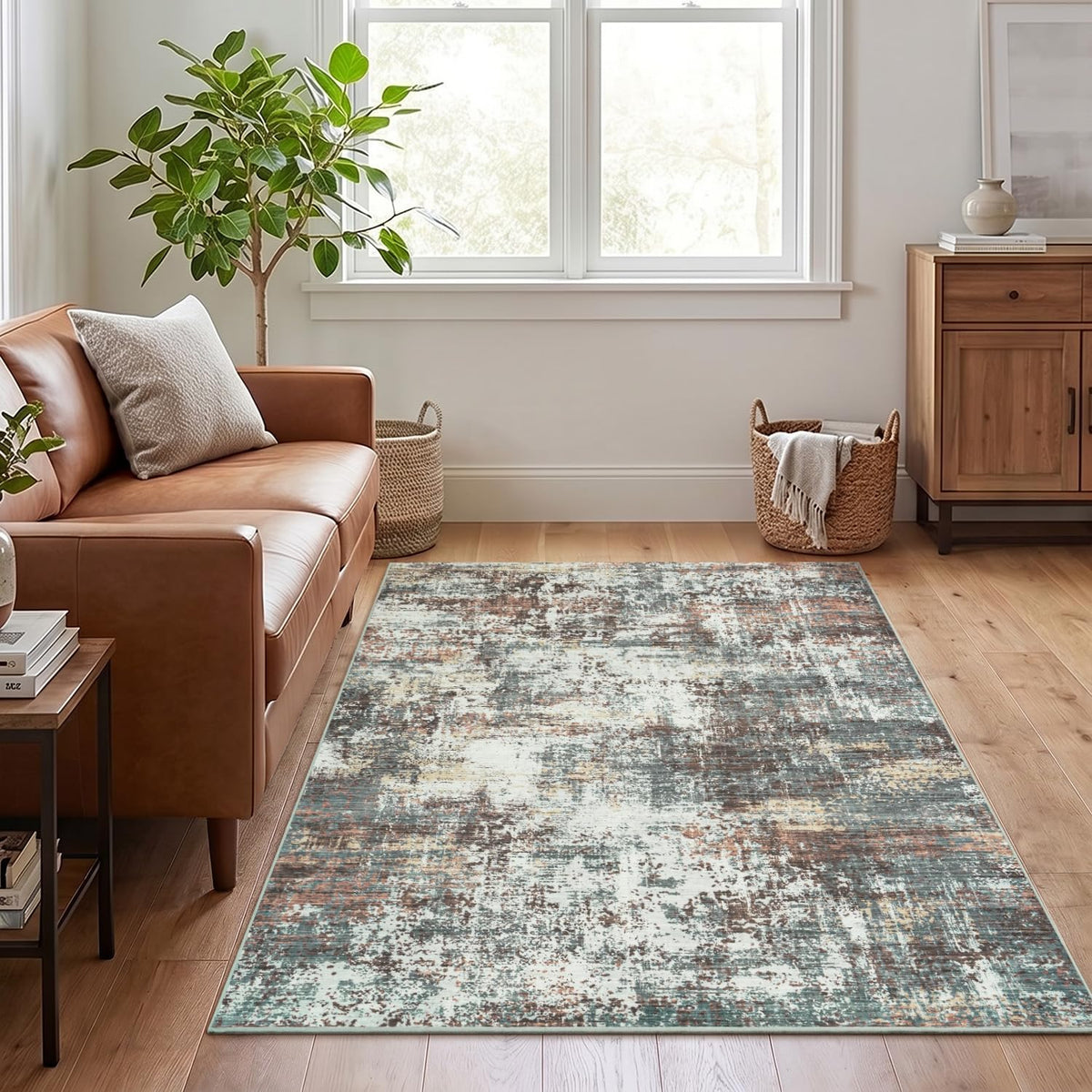 9x12 Area Rugs for Living Room, Large Washable Rug, Brown/Grey