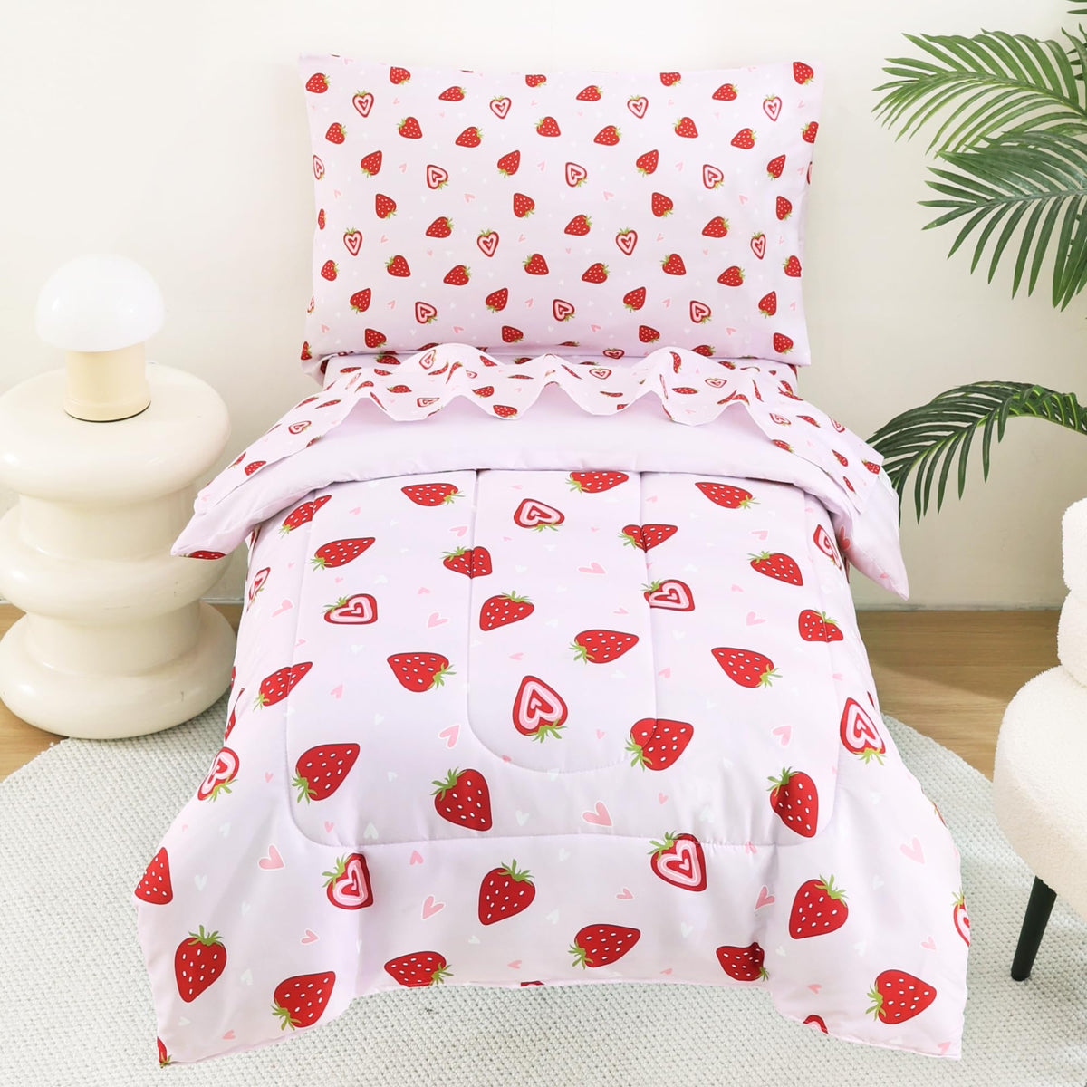 lasoftan Butterfly Toddler Bedding Set for Girls, 4 Piece Bed-in-a-Bag Toddler Comforter Sets, Super Soft Comforter Sheet Set and Comfortable Microfiber Toddler Bed Set