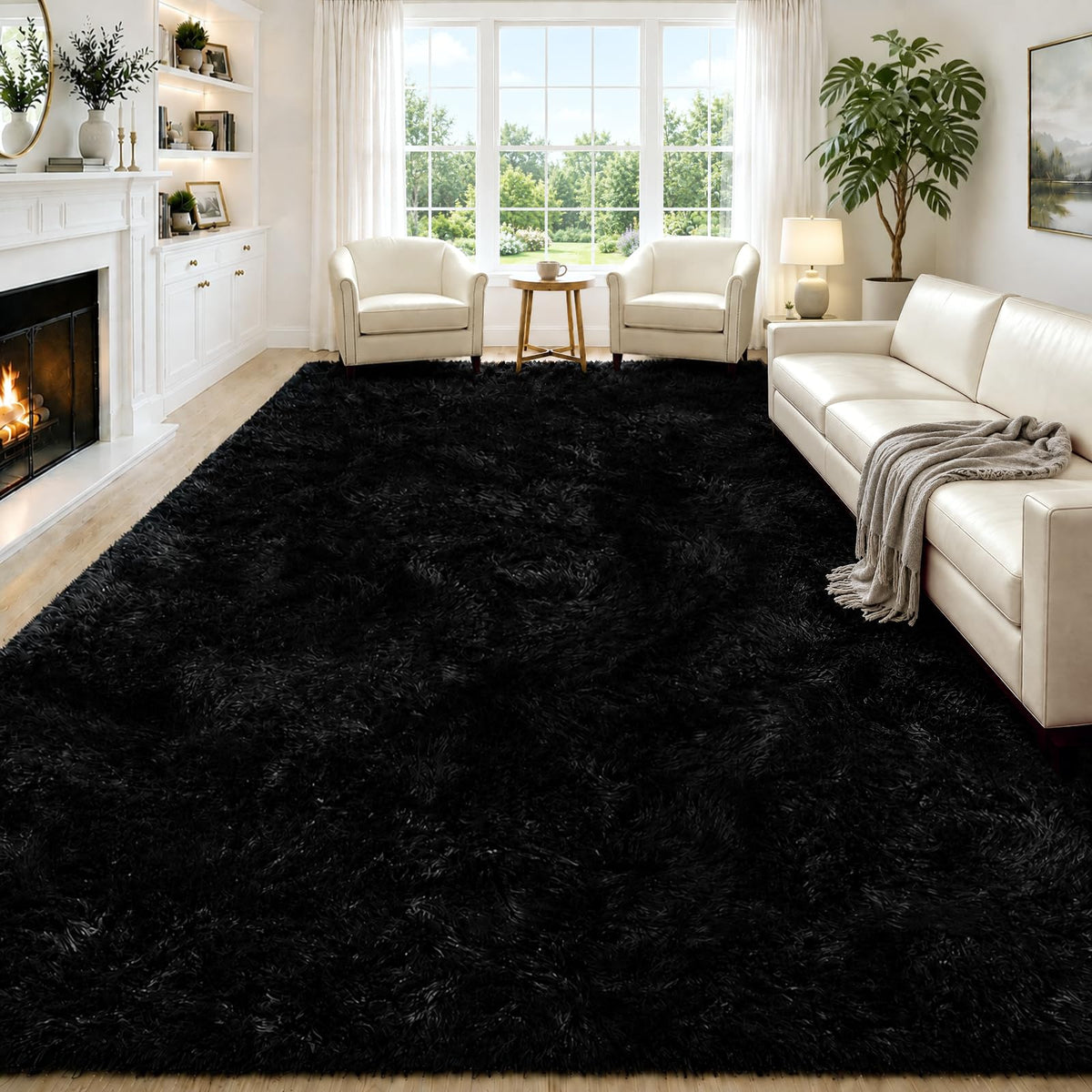 5x8 Shag Area Rug for Bedroom,Grey and Black Fluffy Rugs for Living Room