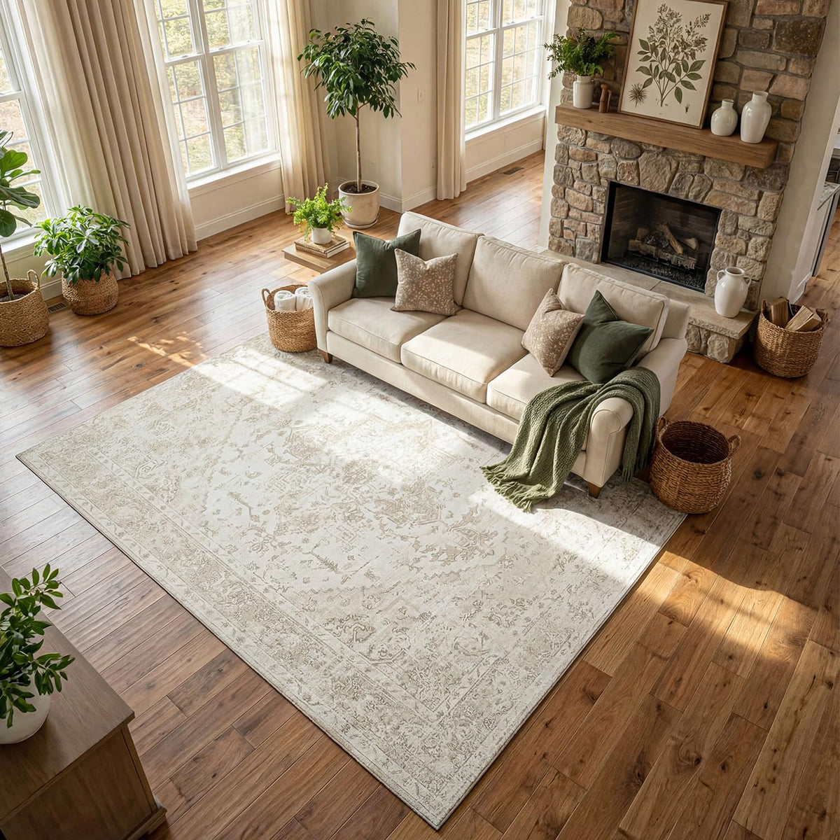 Washable Rugs 8x10 Area Rugs for Living Room,Ultra Soft Faux Wool Retro Carpets,Non Slip Backing,Durable Edge Binding,Stain Resistant,The Large Carpet for Bed Room,Dining Room,Office Decor