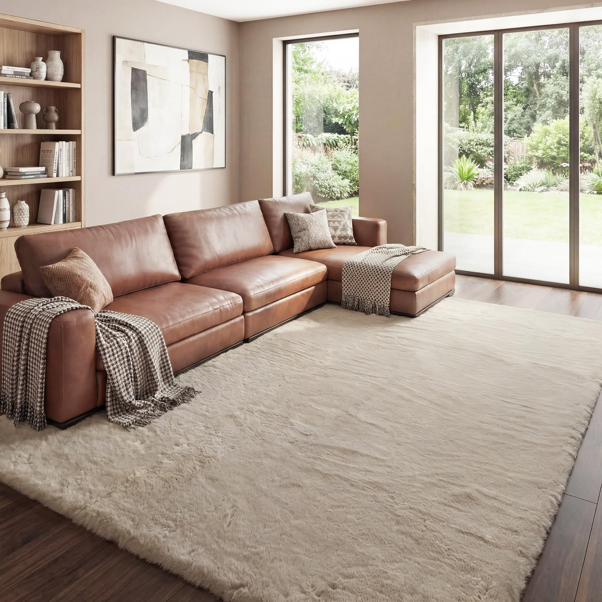 ORINOVA Beige Faux Sheepskin Rabbit Fur Shaggy Rugs for Bedroom Small Shag Washable Fluffy Fur Rug for Living Room Rug 2x3 Nursery Rectange Rugs
