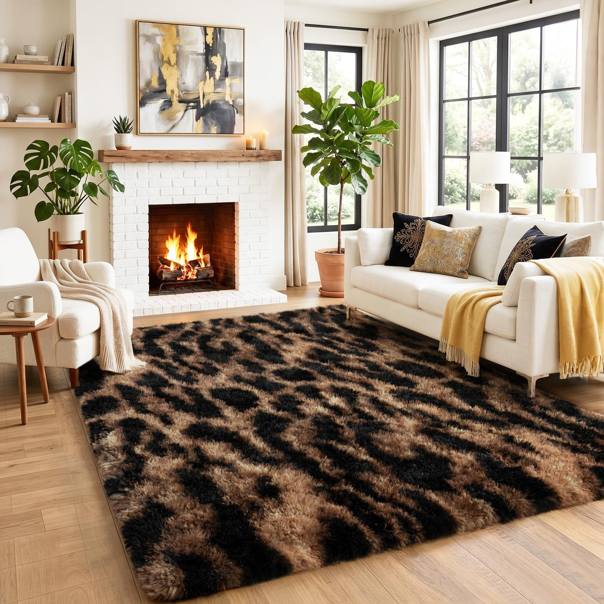 Black Rug for Bedroom, Soft Shaggy Modern Shag 4x6 Area Rugs for Living Room, Upgrade Non-Slip Plush Fluffy Carpet for Kids Boys Girls Room Dorm Home Decor Aesthetic
