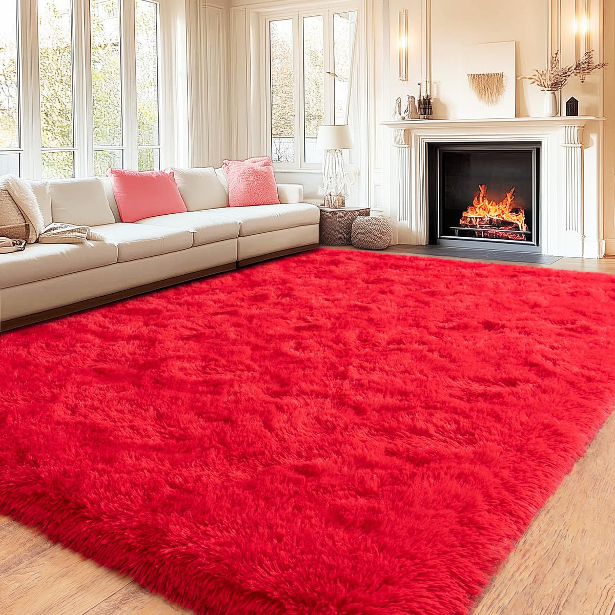 Large Cream White Rugs 5x7, Fluffy Shag Living Room Area Rugs