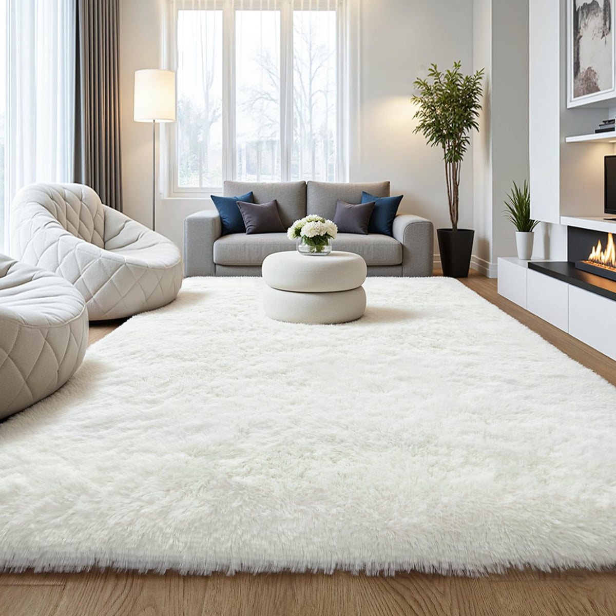 4x6 Light Grey Fluffy Shag Rug for Bedroom, Plush Washable Carpet