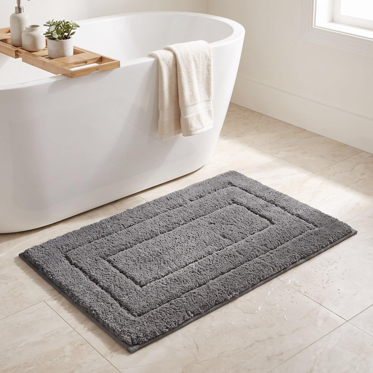 GRANNY SAYS Gray Bathroom Rug 16" x 24", Non-Slip Microfiber Bath Mat