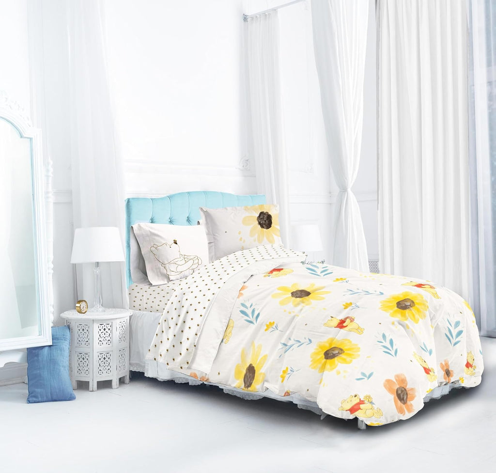 Disney Winnie The Pooh Twin Comforter Set 5 Piece Cartoon Bedding, Beige