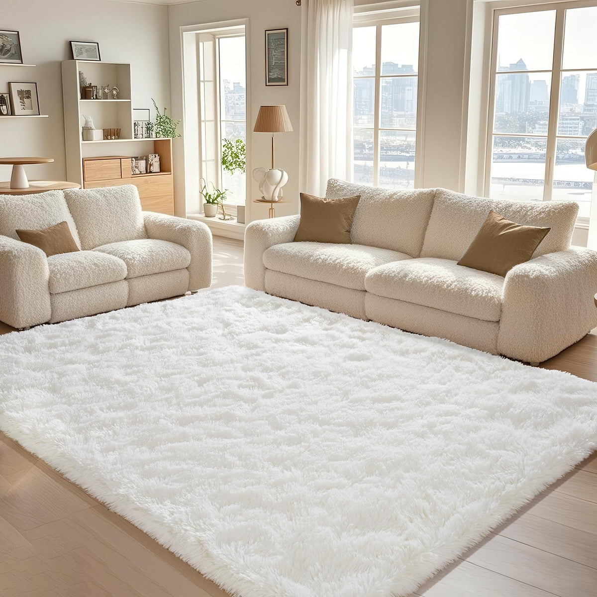 BENRON Cream White Fluffy Rugs for Living Room Bedroom 4x6, Washable