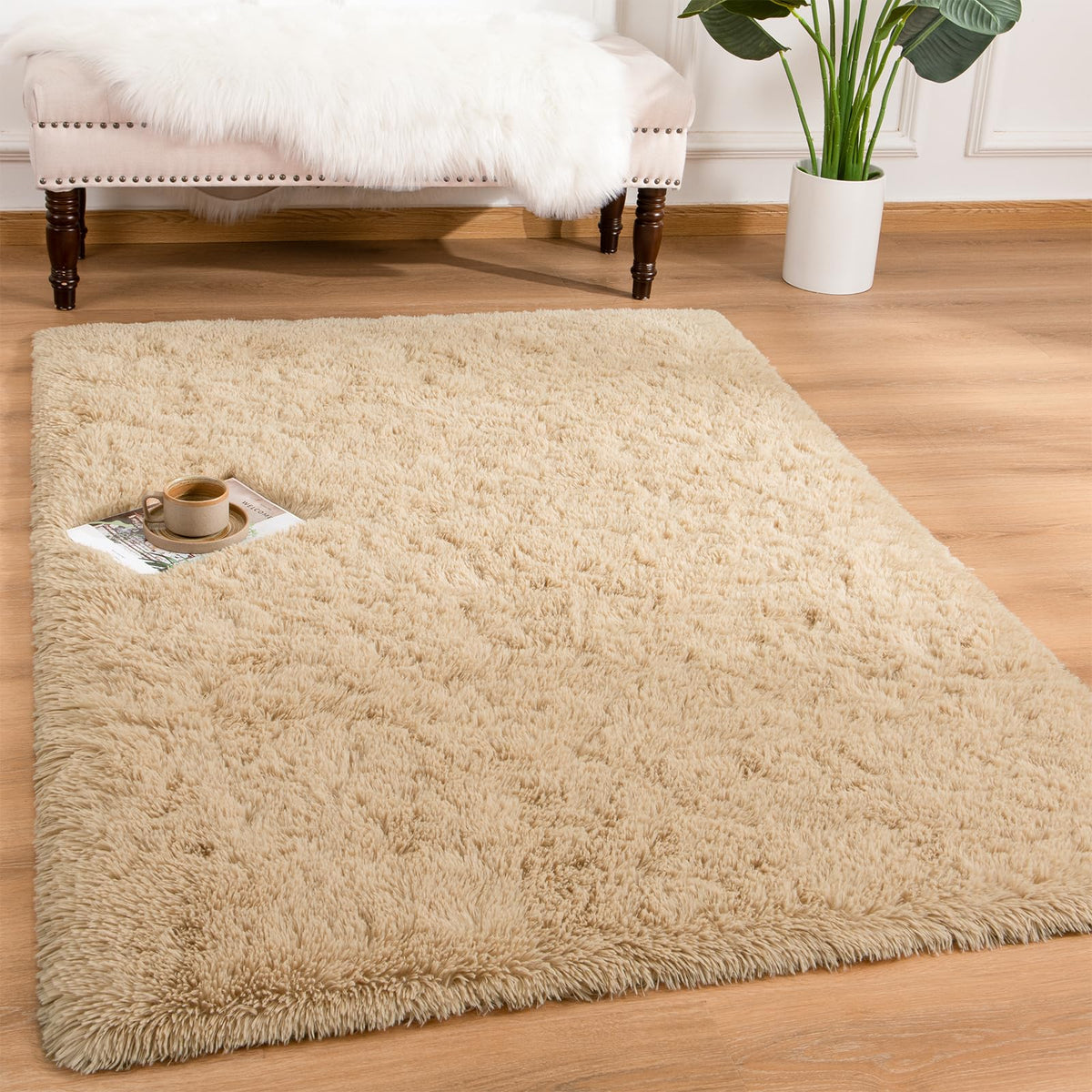Andecor Soft Fluffy Bedroom Rugs, 4 x 6 Feet Indoor Shaggy Plush Area Rug for Boys Girls Kids Baby College Dorm Living Room Home Decor Floor Carpet, Grey