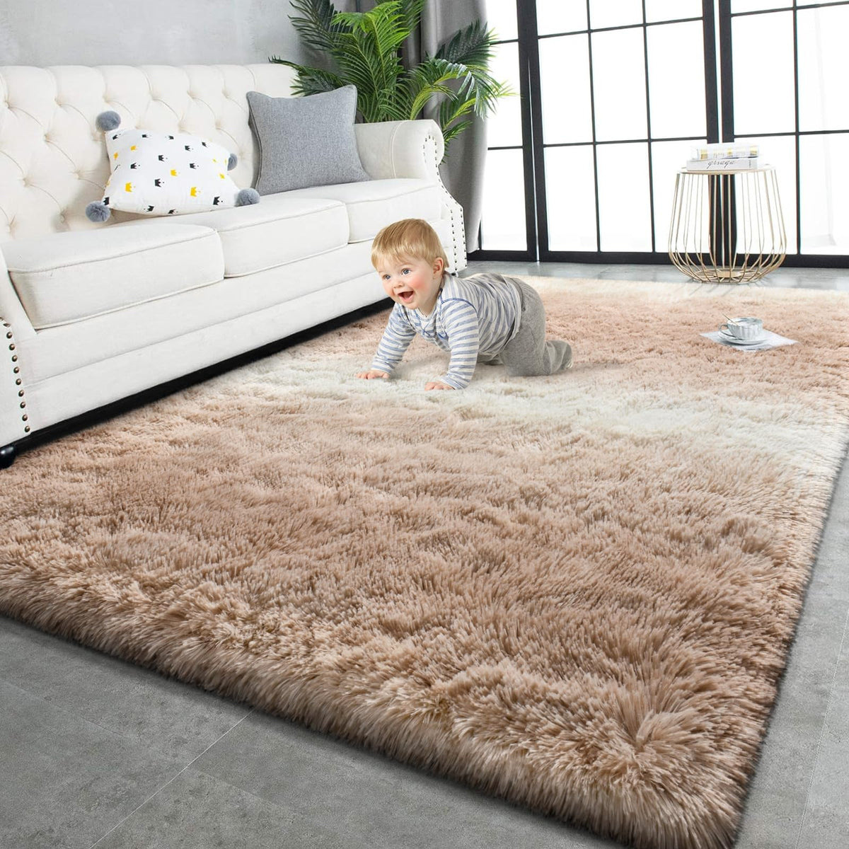TWINNIS Super Soft Shaggy Rugs Fluffy Carpets, 4x5.9 Feet, Indoor Modern Plush Area Rugs for Living Room Bedroom Kids Room Nursery Home Decor, Upgrade Anti-Skid Rectangular Fuzzy Rug, Grey