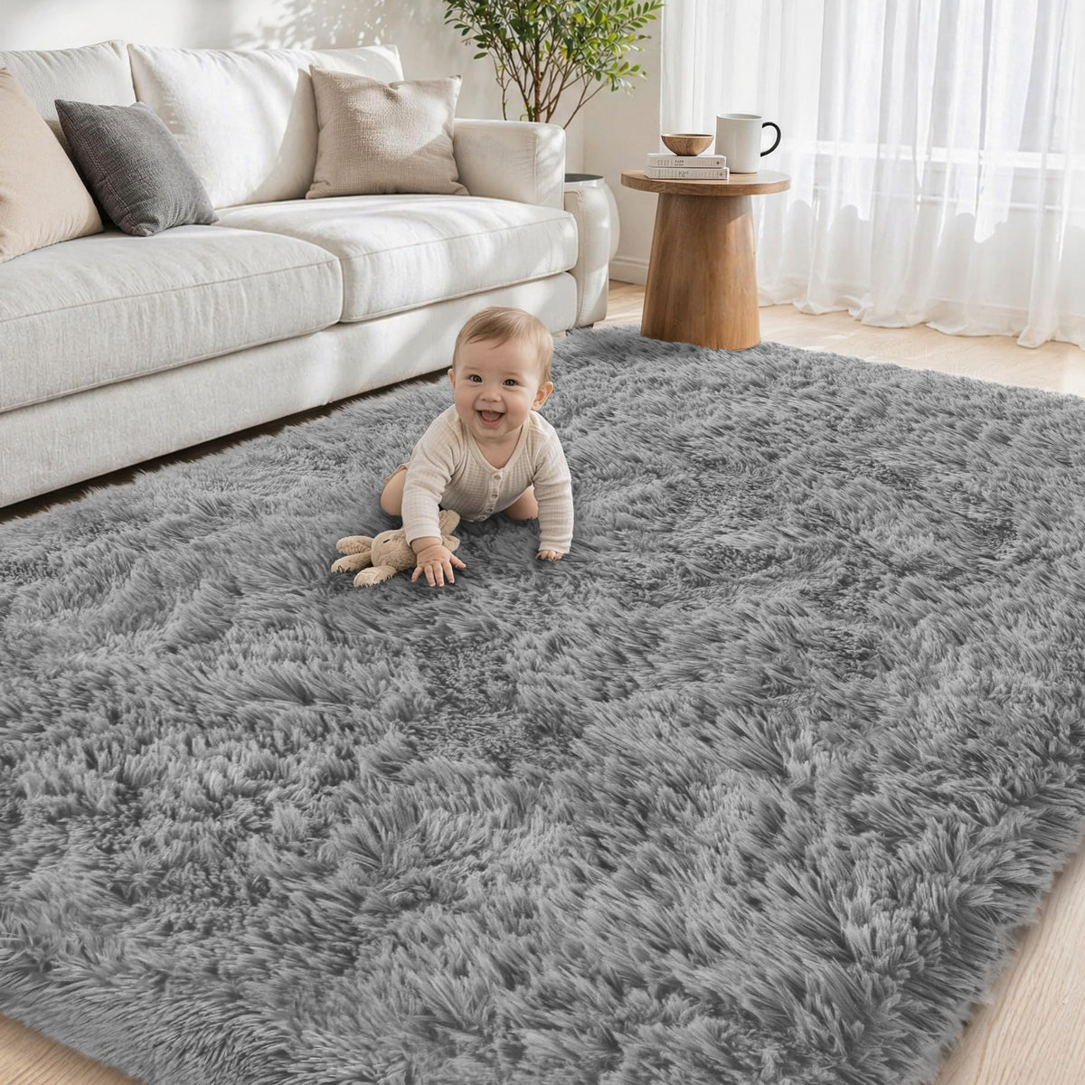 Tosuoka 4x6 Area Rugs for Bedroom, Soft Fluffy Shag Thick Black Rug
